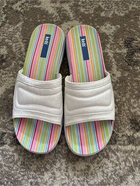 Keds Womens White Cotton Beach Travel Comfort Slide Sandals Size 9.6